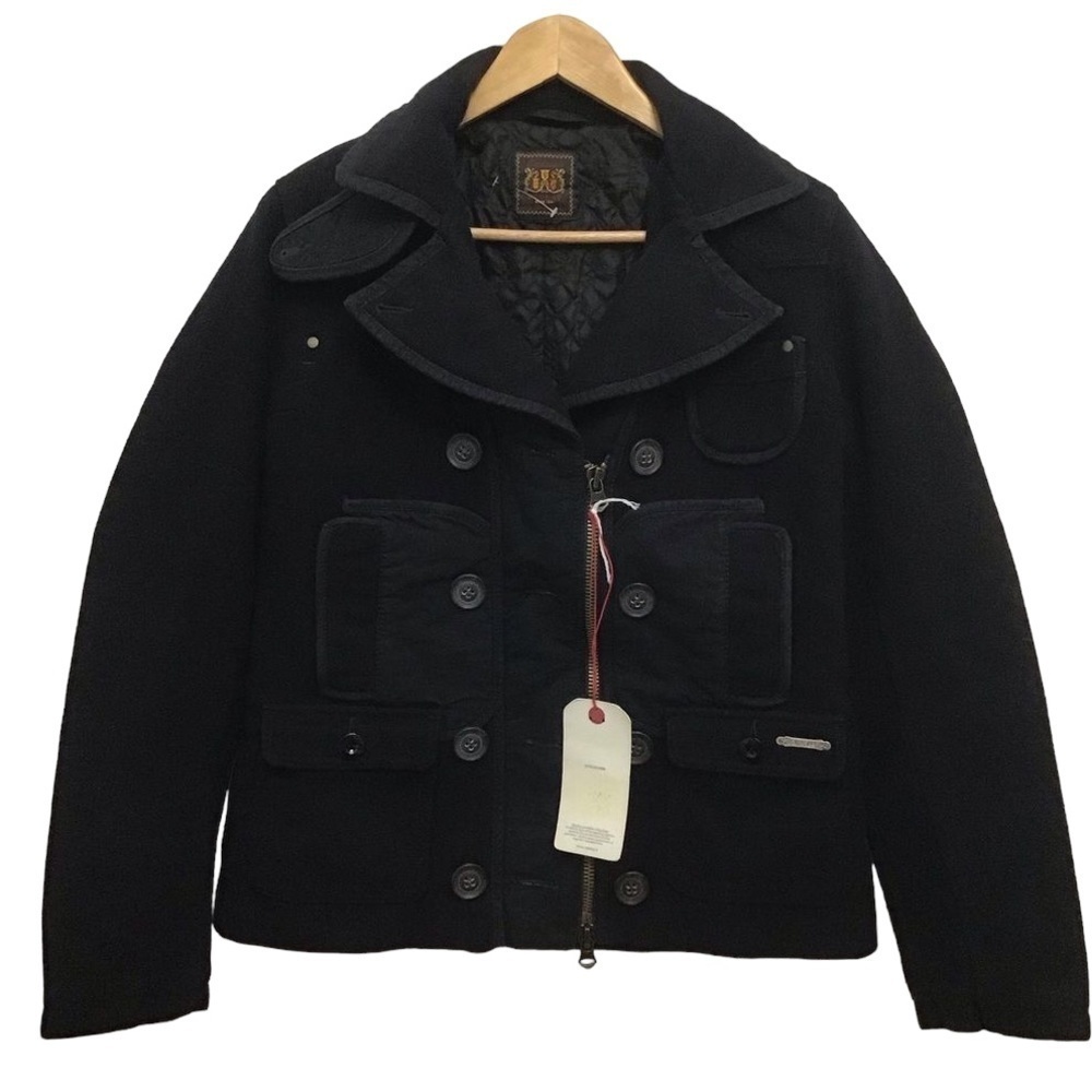 NWT Y2K REPLAY jacket pea coat navy blue wool & cotton 50% wool 50% cotton small